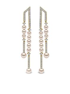 Yoko London серьги Sleek из желтого золота с жемчугом и бриллиантами