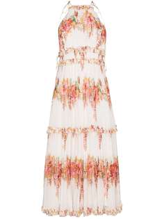 Zimmermann ярусное плиссированное платье Mae