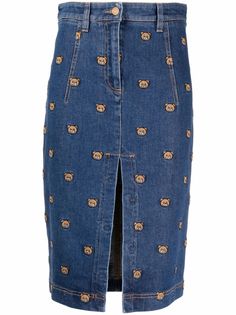 Moschino джинсовая юбка с вышивкой Teddy