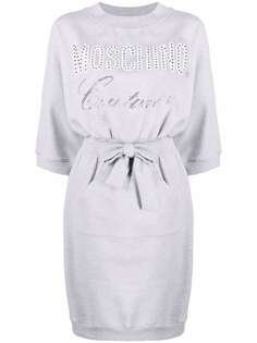 Moschino платье из джерси с логотипом и кристаллами
