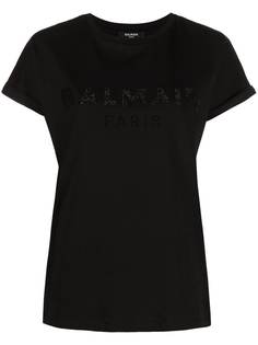 Balmain футболка с логотипом и стразами