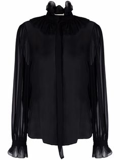 Saint Laurent блузка с длинными рукавами и оборками