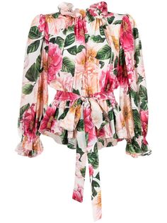 Dolce & Gabbana рубашка с оборками и принтом Camellia