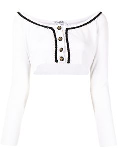 Chanel Pre-Owned укороченный трикотажный топ с логотипом CC