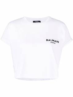 Balmain укороченная футболка с логотипом