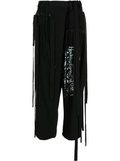 Yohji Yamamoto укороченные брюки с бахромой