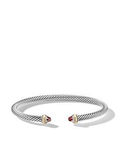 David Yurman браслет-кафф Cable из серебра и желтого золота с гранатами