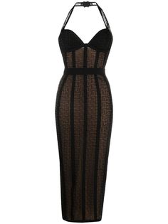 Balmain платье с вырезом халтер и принтом