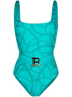 Balmain купальник с поясом и принтом