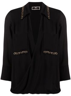 Elisabetta Franchi блузка с запахом и металлическим декором