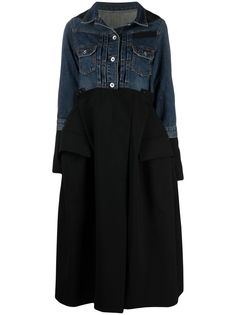Sacai пальто с контрастным верхом из денима
