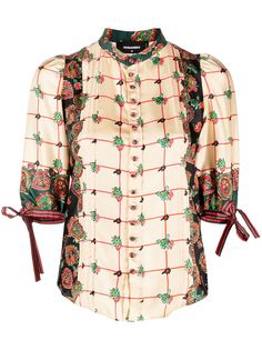 Dsquared2 блузка в клетку Windowpane с цветочным принтом