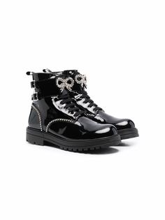 Monnalisa TEEN crystal-embellished patent leather ankle boots