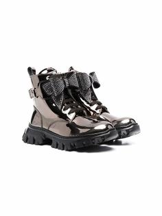 Monnalisa metallic bow-detail chunky ankle boots