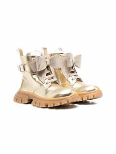 Monnalisa metallic bow-detail chunky ankle boots