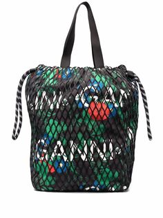 GANNI logo-print drawstring shoulder bag