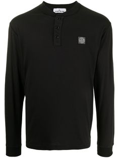 Stone Island logo-patch buttoned cotton top