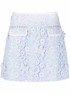 Self-Portrait lace panelled A-line skirt