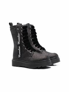 Monnalisa glitter-detail chunky leather boots
