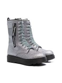Monnalisa TEEN glitter lace-up leather boots