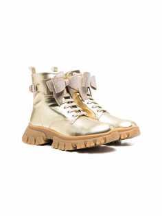 Monnalisa metallic lace-up chunky boots