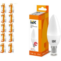 Лампа светодиодная IEK ECO C35 свеча 7Вт 230В 3000К E14,10 шт.