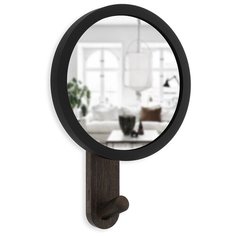 Зеркало-вешалка Hub черное/орех Umbra