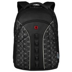 Рюкзак для города Wenger 16, черный со светоотражающим принтом, полиэстер, 35x27x47 см, 27 л, 610213