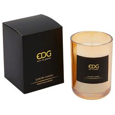 Ароматическая свеча LUXURY - WHITE TEA&GINGER (Белый Чай и Имбирь) в стеклянном стакане цвета светлой охры, 10.5 см EDG