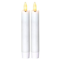 Электрические восковые свечи FLAMME белые, тёплые белые мерцающие LED-огни, "натуральный фитилёк" 3D, таймер, 2х15 см (н Star Trading