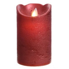 Свеча восковая ПРАЗДНИЧНАЯ с глиттером, красная, тёплый белый LED-огонь колышущийся, 7.5x12.5 см, батарейки, таймер, Kae Kaemingk