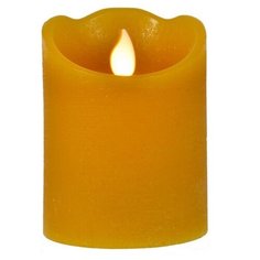 Свеча восковая ПРАЗДНИЧНАЯ с глиттером, горчичная, тёплый белый LED-огонь колышущийся, 7.5x12.5 см, батарейки, таймер, K Kaemingk