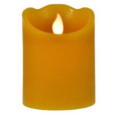 Свеча восковая ПРАЗДНИЧНАЯ с глиттером, горчичная, тёплый белый LED-огонь колышущийся, 7.5x15 см, батарейки, таймер, Kae Kaemingk