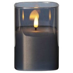 Электрическая восковая свеча FLAMME в стеклянном стакане, тёмно-дымчатая, тёплый белый мерцающий LED-огонь, "натуральный Star Trading