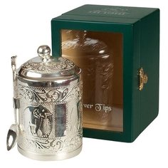 Tea Tang Серебряные типсы ТИ ТЭНГ в чайнице в деревянной шкатулке со стеклом, 50 г.