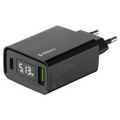СЗУ Deppa USB A + USB-C, PD, QC 3.0, 27W, дисплей, черный