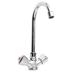 Orange OneLife P03-005cr Полимерный двухвентильный смеситель для кухни с высоким поворотным изливом, цвет: хром