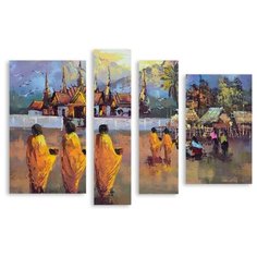 Модульная картина на холсте "Африканская деревня" 150x106 см Modulka.Ru