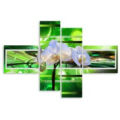 Модульная картина на холсте "Белая орхидея на зеленом фоне" 90x62 см Modulka.Ru
