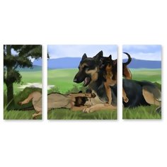 Модульная картина на холсте "Игривые щенки" 170x87 см Modulka.Ru