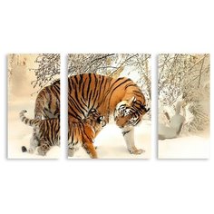 Модульная картина на холсте "Тигрица с тигренком" 170x95 см Modulka.Ru