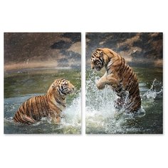 Модульная картина на холсте "Тигры" 150x99 см Modulka.Ru