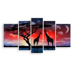 Модульная картина на холсте "Жирафы на закате" 150x83 см Modulka.Ru