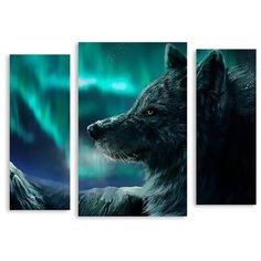 Модульная картина на холсте "Волк в северном сиянии" 120x90 см Modulka.Ru