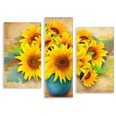 Модульная картина на холсте "Подсолнухи в горшке" 90x70 см Modulka.Ru