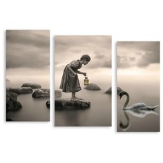 Модульная картина на холсте "Девочка и лебедь" 150x106 см Modulka.Ru