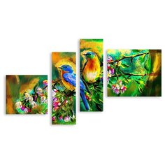 Модульная картина на холсте "Птички на ветке" 170x101 см Modulka.Ru