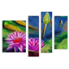 Модульная картина на холсте "Нарисованные лотосы" 150x115 см Modulka.Ru