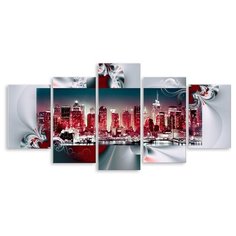 Модульная картина на холсте "Город красных огней" 150x75 см Modulka.Ru