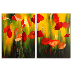 Модульная картина на холсте "Размытые маки" 150x100 см Modulka.Ru